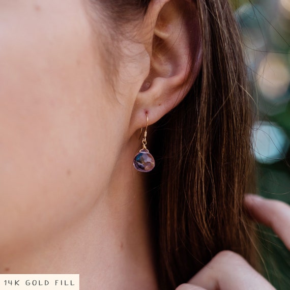 Lavender Amethyst Faceted Gemstone Dangle Drop Earrings In Gold, Silver, Bronze, Or Rose Gold - Elegant Crystal February Birthstone Earrings