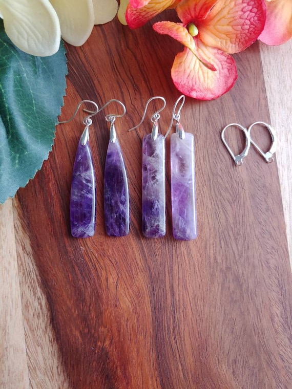 Long Amethyst Earrings. Silver Amethyst Earrings