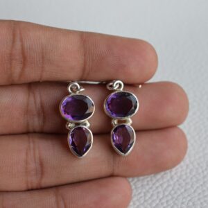 Natural Amethyst Earrings, 925 Sterling Silver Earrings, Gift For Her, February Birthstone, Gemstone Earrings, Dual Stone Earrings