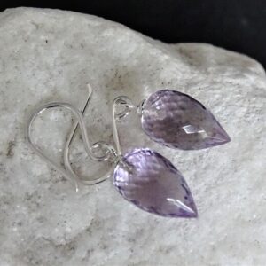 Natural Amethyst Earrings | Pink Amethyst Crystal Jewelry | Sparkly Bling Jewelry | Lilac Purple Teardrop Earrings