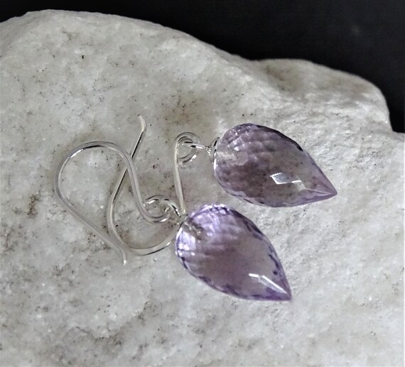 Natural Amethyst Earrings | Pink Amethyst Crystal Jewelry | Sparkly Bling Jewelry | Lilac Purple Teardrop Earrings