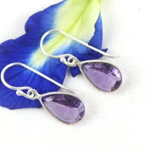 Purple Amethyst Hydro Earrings: Sterling Silver Pear Gems
