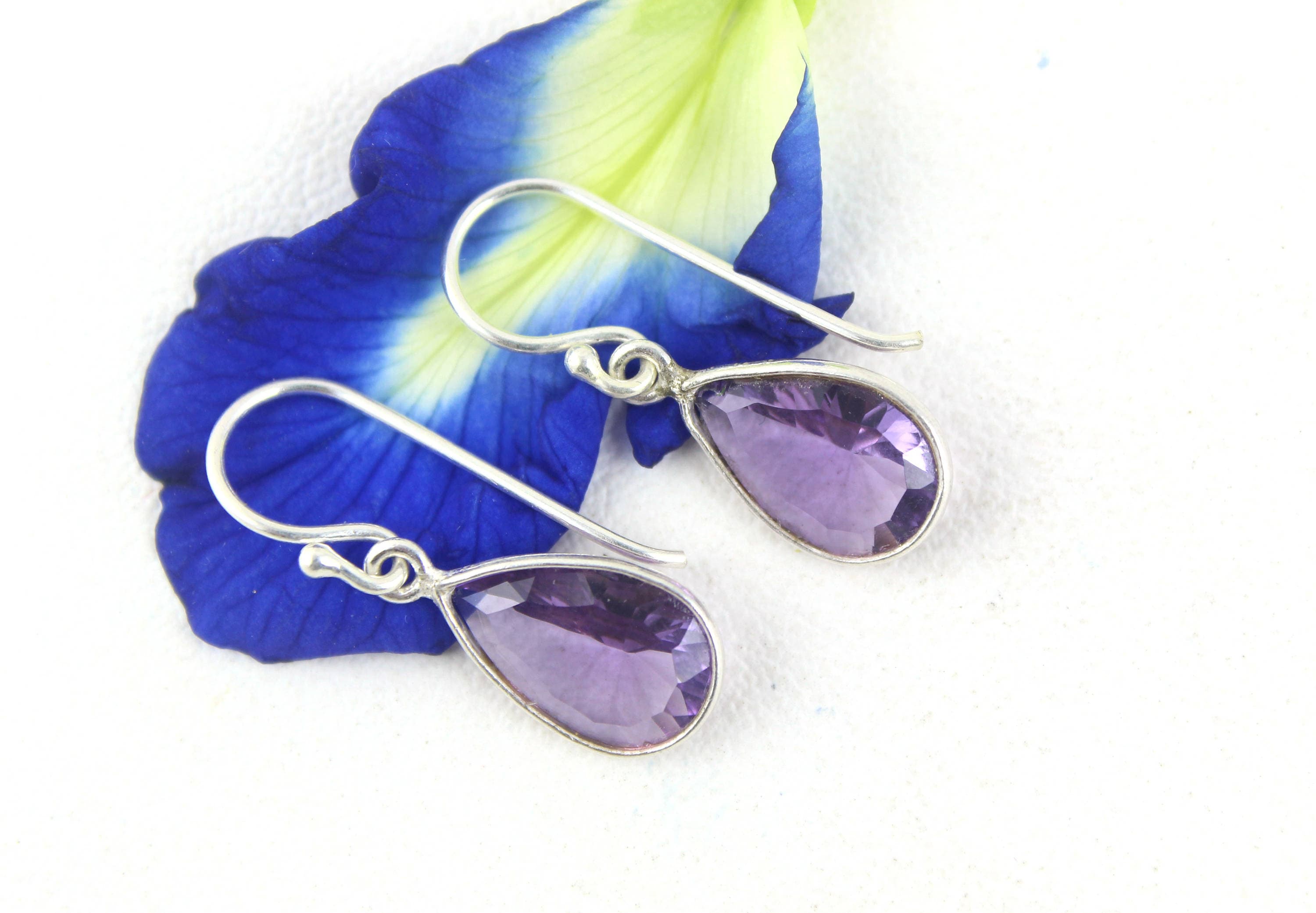 Purple Amethyst Hydro Earrings: Sterling Silver Pear Gems