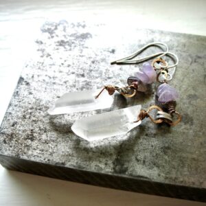 Amethyst Quartz Crystal Point Gemstone Earrings Jewelry Handmade In Usa