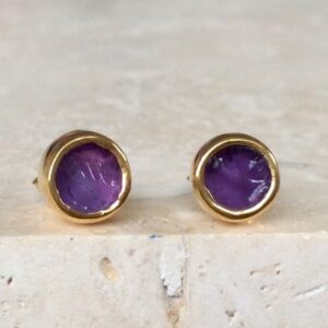 Raw Amethyst Stud Earrings: 18k Gold Vermeil, February Birthstone