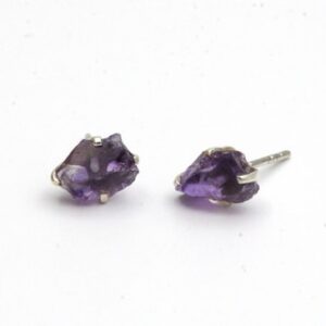 Raw Amethyst Stud Earrings: Sterling Silver, February Birthstone