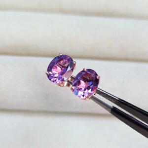 rose de france amethyst stud earrings, 925 sterling silver earrings, rose de france earrings, pink amethyst stud earrings, oval amethyst