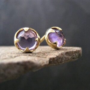 Amethyst Rosecut Stud Earrings In A Thorn Prong Setting
