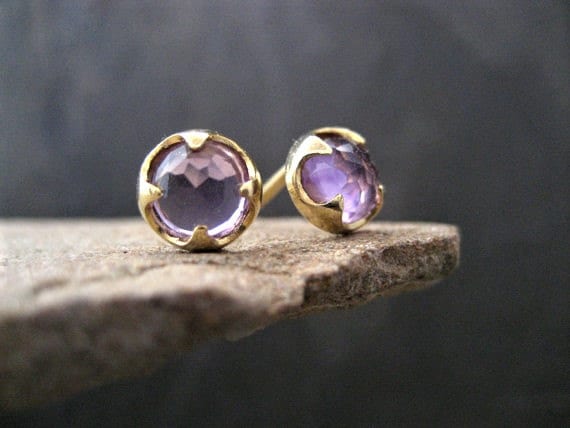 Amethyst Rosecut Stud Earrings In A Thorn Prong Setting