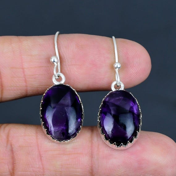 Star Amethyst Earrings: Handmade 925 Sterling Silver Dangle Jewelry Star Amethyst Earrings: Handmade 925 Sterling Silver Dangle Jewelry