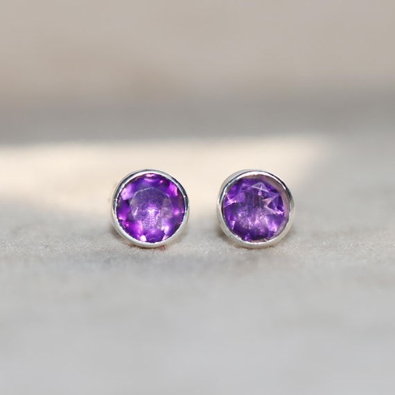 Amethyst Stud Earrings: Minimalist 925 Sterling Silver Gemstone Amethyst Stud Earrings: Minimalist 925 Sterling Silver Gemstone