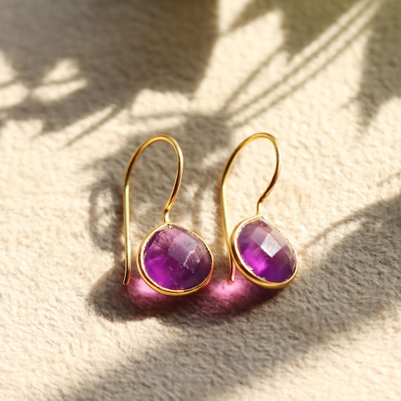 Amethyst Teardrop Earrings: 925 Sterling Silver Dangle Drop