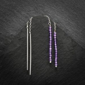 Amethyst Thread Earrings. Silver Amethyst Long Chain Earrings. Unique Purple Cut Stone Thread Earrings. Delicate Purple Chain Earrings