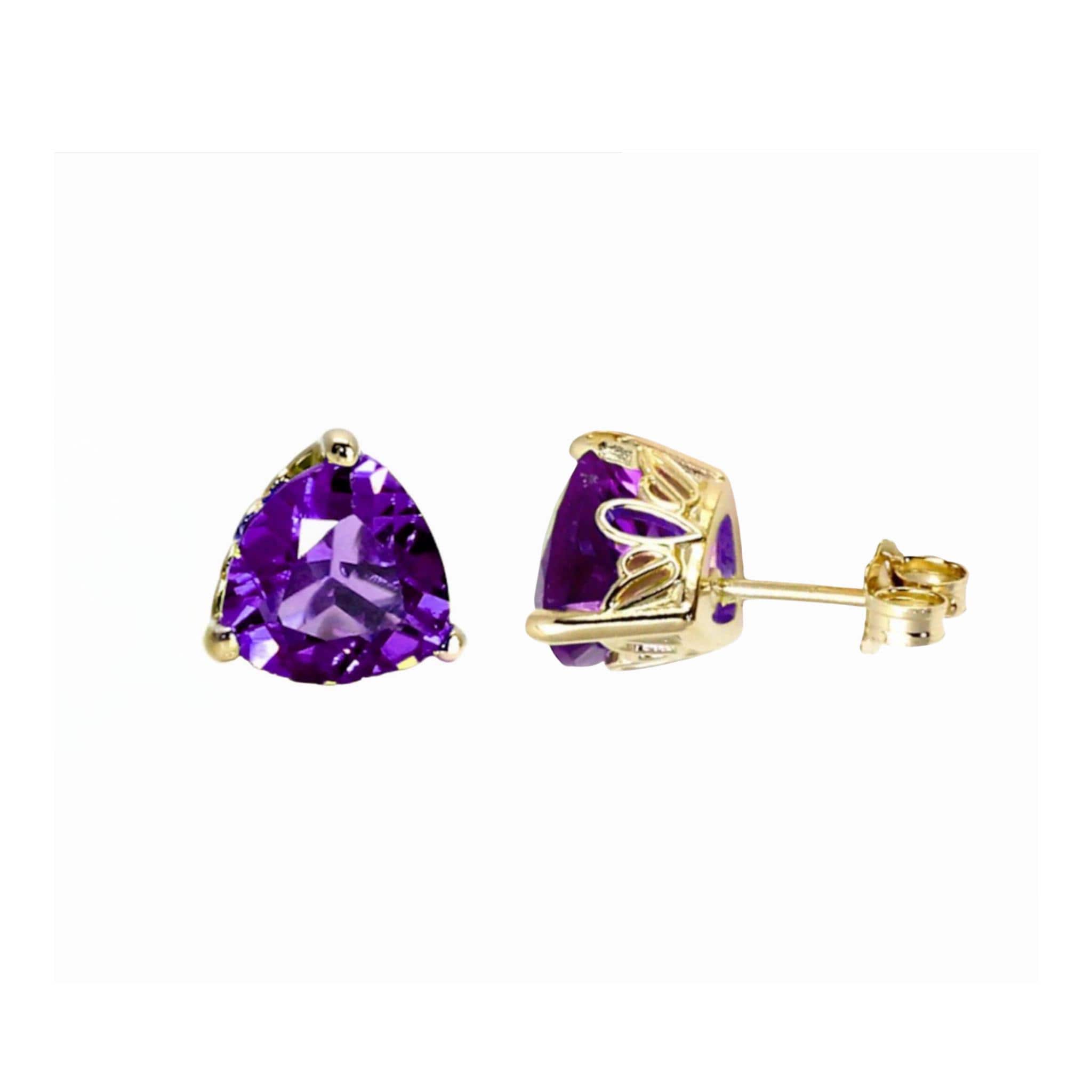 Trillion Cut Amethyst Stud Earrings | Triangle Amethyst In 14k Gold | February Birthstone