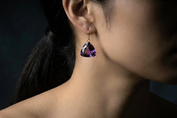 Vermeil Gold Trillion Amethyst Earrings • February Birthstone