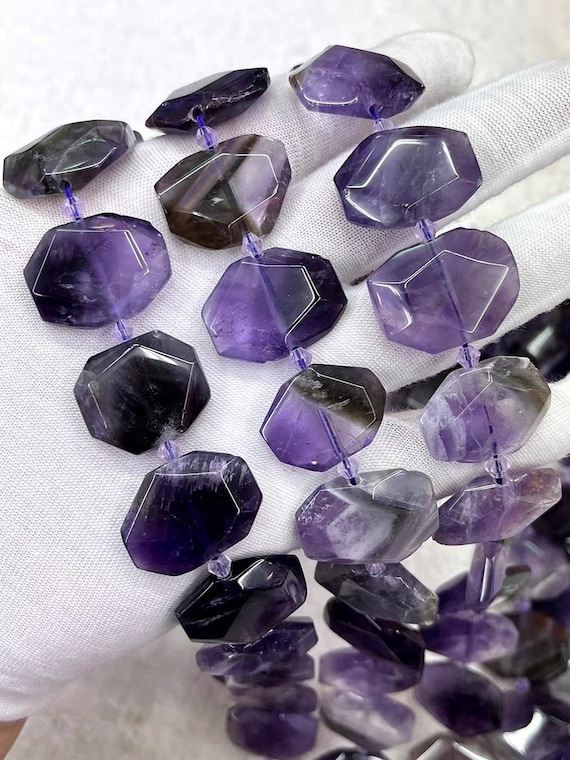 18×23mm Natural Faceted Amethyst Cuboid Nugget Spacer Loose Beads, Amethyst Rectangle Beads, Amethyst Slab Beads