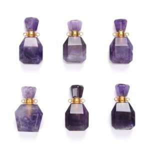 34X18X13MM Natural Amethyst Gemstone Perfume Bottle Pendant Faceted, Essential Oil Bottle Beads 1 Bead (80017239-P71)