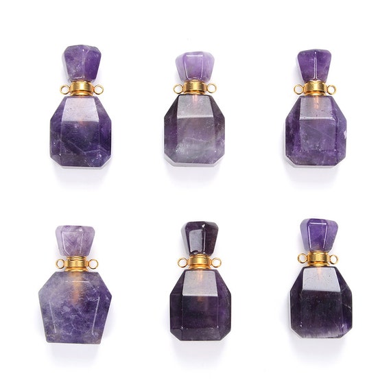 34x18x13mm Natural Amethyst Gemstone Perfume Bottle Pendant Faceted, Essential Oil Bottle Beads 1 Bead (80017239-p71)
