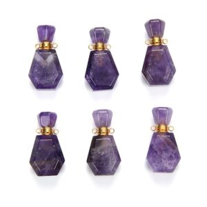 35X19X13MM Natural Amethyst Gemstone Perfume Bottle Pendant Faceted, Essential Oil Bottle Beads 1 Bead (80017240-P71)