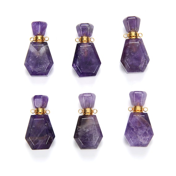 35x19x13mm Natural Amethyst Gemstone Perfume Bottle Pendant Faceted, Essential Oil Bottle Beads 1 Bead (80017240-p71)