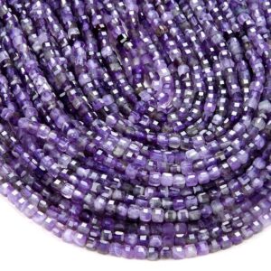 4MM Natural Amethyst Gemstone Grade AA Micro Faceted Diamond Cut Cube Loose Beads BULK LOT 1,2,6,12 and 50 (P40)