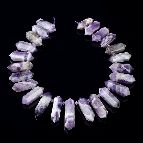 50x13-28x13mm Natural Chevron Amethyst Gemstone Gradated Top Drilled Faceted Points Beads 15.5 Inch Full Strand Bulk Lot(80016544-s16)