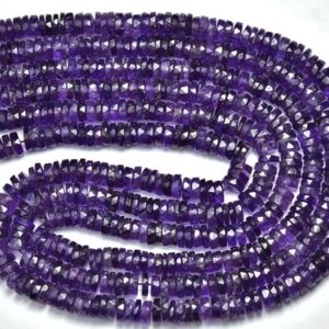 African Amethyst Tyre Beads - 8 inches - Natural Big Beautiful Amethyst Faceted Wheel Tyre Rondelle Beads - Size is 7mm #1109
