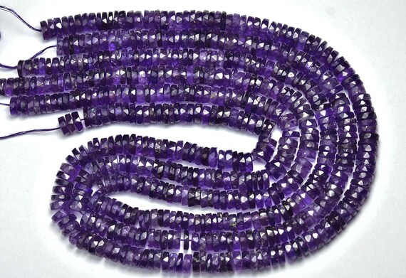 African Amethyst Tyre Beads - 8 Inches - Natural Big Beautiful Amethyst Faceted Wheel Tyre Rondelle Beads - Size Is 7mm #1109