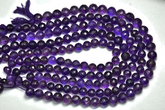 Big African Amethyst Round Beads - 10 Inches - Natural Faceted Amethyst Round Shape Beads - Size Is 7.5 Mm #1827