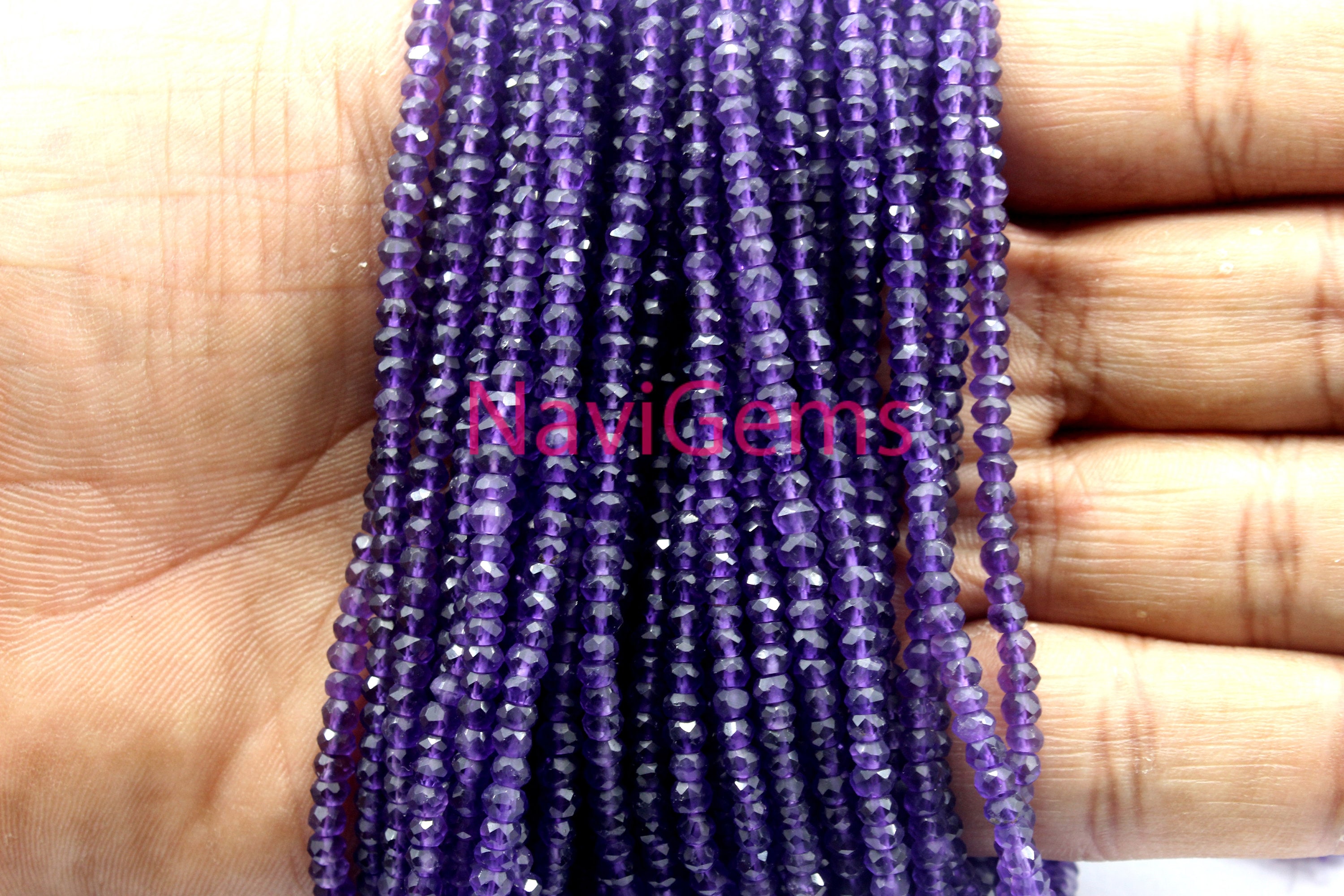 Blue Amethyst Gemstone Strand: 3.5-4mm Faceted Rondelle Beads