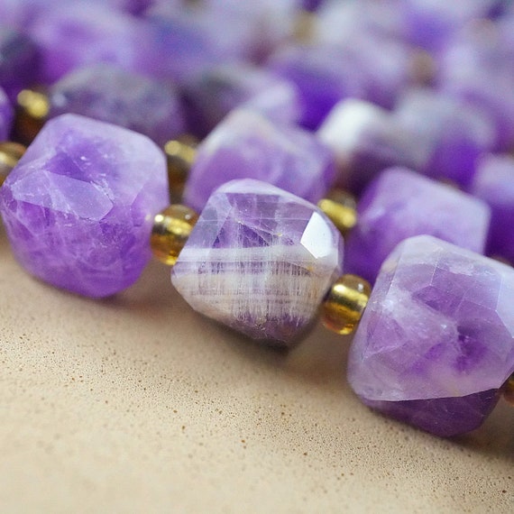 Chevron Amethyst Beads (cube)(faceted)(8mm)(15"strand)