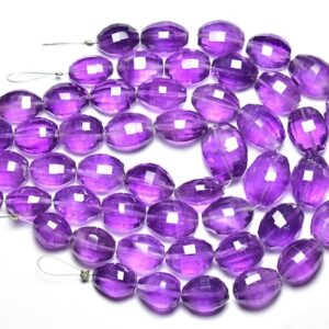 Finest African Amethyst Oval Beads - 7.5 inches - Natural Faceted  Amethyst Rounded Oval Shape Stone - Size is 10x13 - 12x15  mm #2369