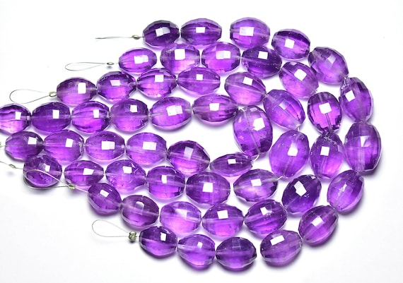 Finest African Amethyst Oval Beads - 7.5 Inches - Natural Faceted Amethyst Rounded Oval Shape Stone - Size Is 10x13 - 12x15 Mm #2369