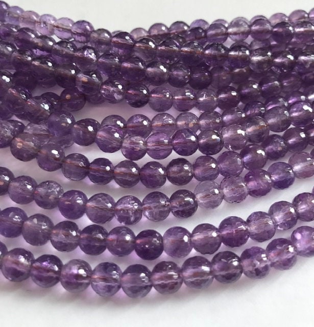 Natural Amethyst 6mm Faceted Round Gemstone Beads--7.5" Natural Amethyst 6mm Faceted Round Gemstone Beads--7.5"