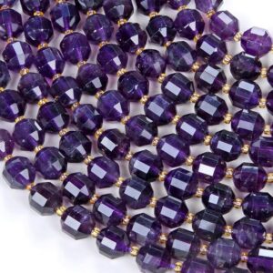 Natural Amethyst Gemstone Grade AAA Faceted Prism Double Point Cut 8mm 10mm Loose Beads BULK LOT 1,2,6,12 and 50 (D38)
