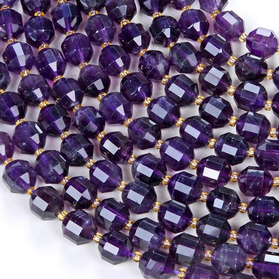 Natural Amethyst Gemstone Grade Aaa Faceted Prism Double Point Cut 8mm 10mm Loose Beads Bulk Lot 1,2,6,12 And 50 (d38)