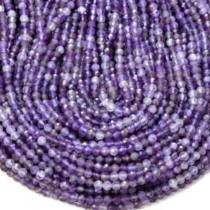 Natural Amethyst Gemstone Grade A Micro Faceted Round 2MM 4MM Loose Beads 15 inch Full Strand BULK LOT 1,2,6,12 and 50 (P57)