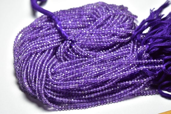 Amethyst Rondelle Beads - 13 Inches - Natural Super Quality Beautiful Micro Cut Faceted Amethyst Rondelle - Size Is 3 Mm #2126