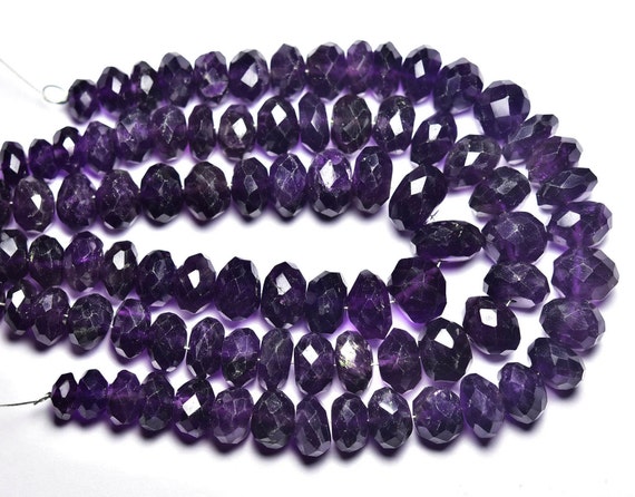 Amethyst Rondelle Beads - 7 Inches - Natural Faceted Amethyst Rondelle - Size Is 7mm To 10mm #2320