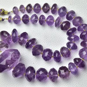 589 Cts, 17 Inch Strand Natural Pink Amethyst Rondelle Beads Necklace 8.5mm to 21mm Faceted Big Rondelle Gemstone Beads Amethyst Bead No3219