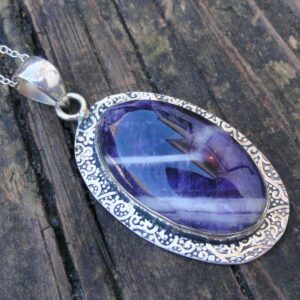 925 Purple Amethyst Sterling Silver Necklace Large Oval Natural Stone Chevron Amethyst Gemstone Necklace Handmade