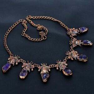 African Amethyst Honey Bee Necklace, Electroformed Copper Jewelry