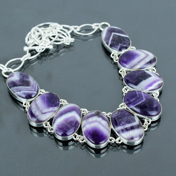 Chevron Amethyst 925 Sterling Silver Necklace - Handmade Gemstone Jewelry