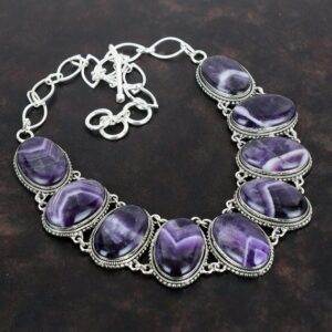 Chevron Amethyst Necklace: Handmade 925 Sterling Silver, Adjustable Chain