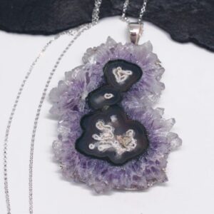 Crystal Cave - Crystal Amethyst Triple Stalactite Drusy Slice Sterling Silver Necklace