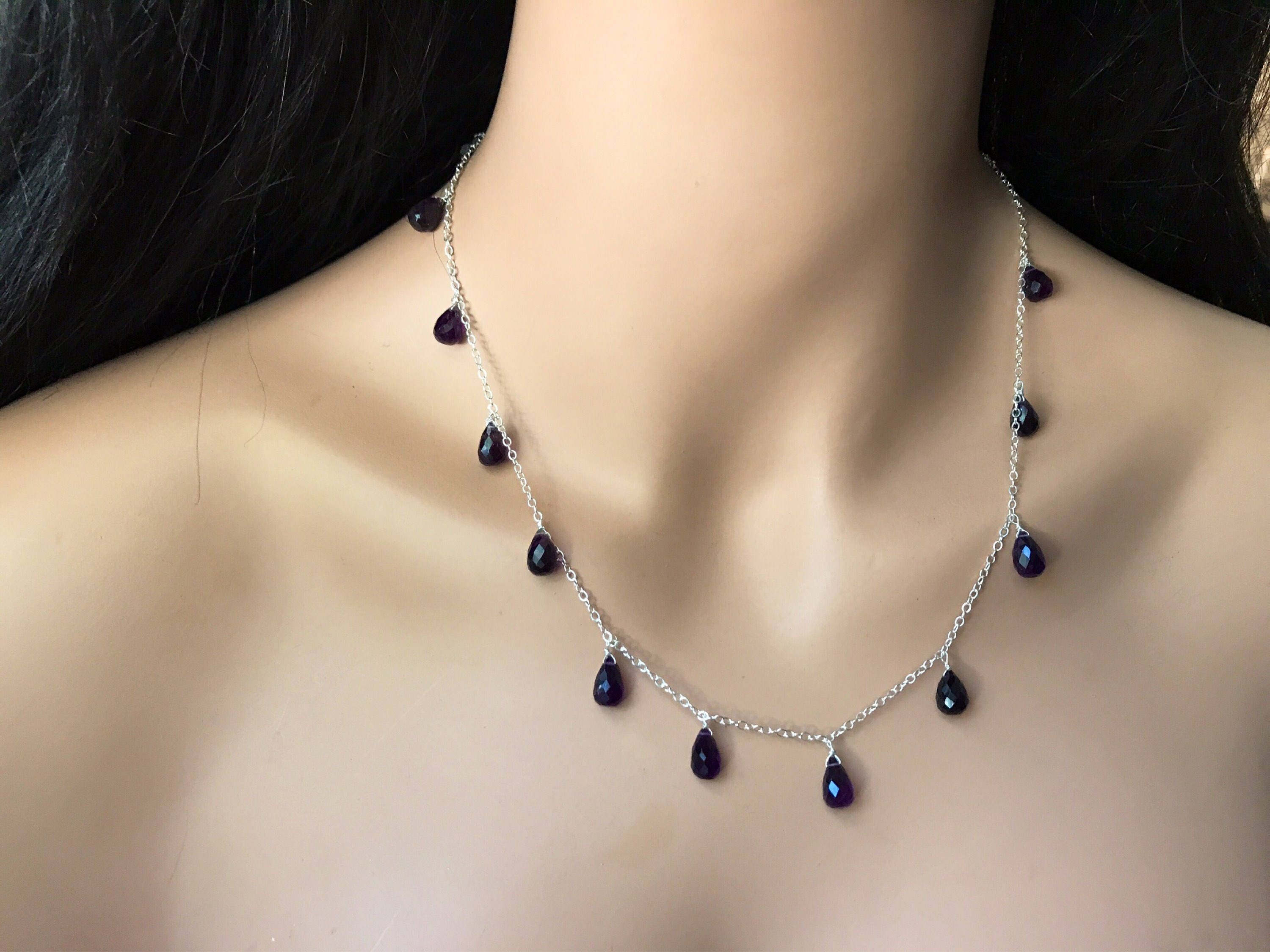 Amethyst Necklace: Dainty Sterling Silver Chain, Violet Gemstone Jewelry