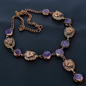 Electroformed Copper Necklace, African Amethyst & Lion Design