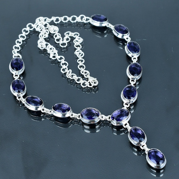 Faceted African Amethyst Necklace: Handmade Sterling Silver Adjustable Chain