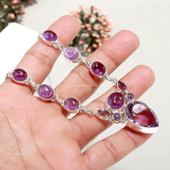 Handmade Amethyst Necklace: 925 Sterling Silver Gemstone