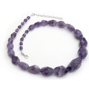 Handmade Chunky Amethyst Necklace: Stainless Steel Artisan Jewelry